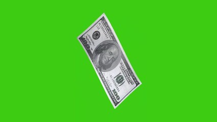 100 dollar bill on a green background. 3D animation, business animation, Money, effects production background.