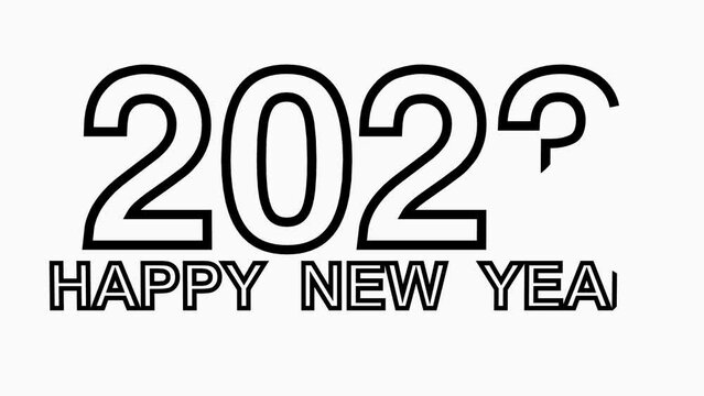 Animation 2023, minimalistic new year greetings. Happy New Year, Black and white .3D render .