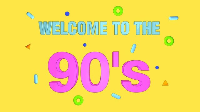 Welcome to the 90's. 3D animation in the style of the 90's. Bright colorful background, intro.