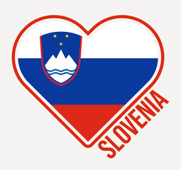 Slovenia heart flag badge. Made with Love from Slovenia logo. Flag of the country heart shape. Vector illustration.