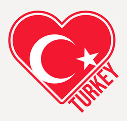 Turkey heart flag badge. Made with Love from Turkey logo. Flag of the country heart shape. Vector illustration.