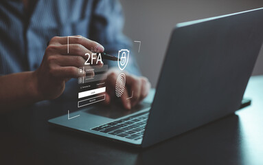 2FA increases the security of your account, Two-Factor Authentication digital screen displaying a 2fa concept, Privacy protect data and cybersecurity.