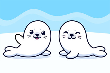 Cute cartoon white seals