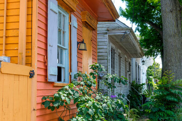 Angled view of modest historic homes in the Bywater Neighborhood in New Orleans, LA, USA
