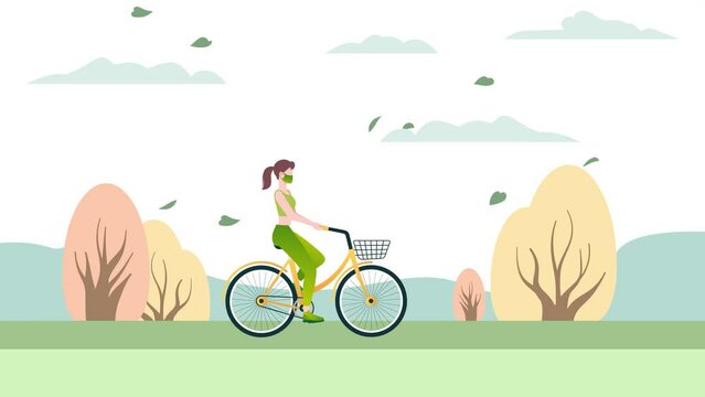 Girl cycling on road animation, cycling character full-length video animation