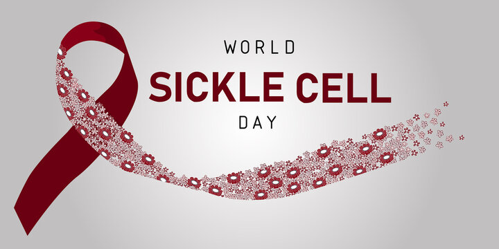 World Sickle Cell Day banner. Horizontal illustration of ribbon with flowers