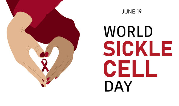 World Sickle Cell Day. Hands making heart shape holding awareness ribbon