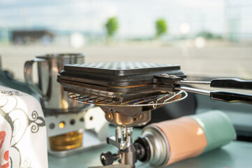 車中飯のホットサンド作り