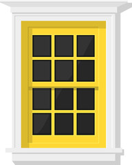 yellow beautiful wooden window in a white frame from the house