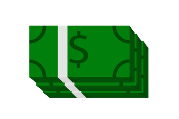 dollar bills in bundles of green money on a white background