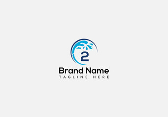 Maid Cleaning Logo On Letter 2. Clean House Sign, Fresh Clean Logo Cleaning Brush and Water Drop Concept Template - obrazy, fototapety, plakaty