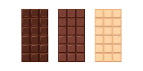 Chocolate Bar Blank - Milk, White and Dark. Vector illustration for Packaging blank or Other Food Design Elements