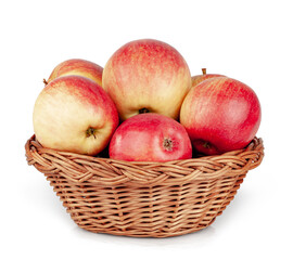 Red apple basket isolated on a white background