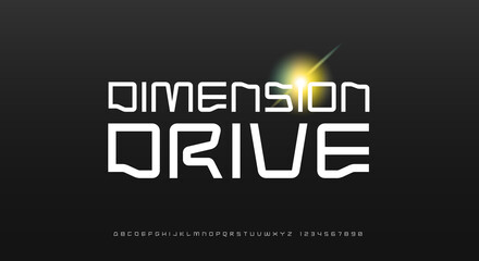 Dimension Drive, an Abstract technology futuristic alphabet font. digital space typography vector illustration design