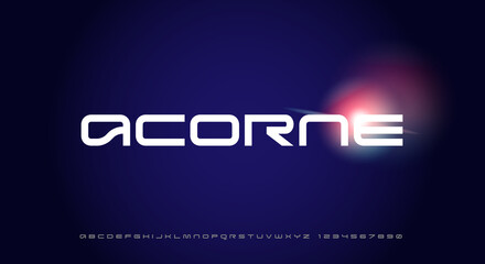 Acorne, an Abstract technology futuristic alphabet font. digital space typography vector illustration design
