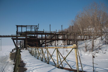 Old ruined metal pier in the Syzran region, Russia