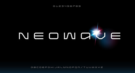 Neowave, an Abstract technology futuristic alphabet font. digital space typography vector illustration design