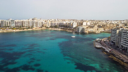 Aerial view of Spinola Bay in St Julien, Malta Island