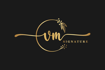 luxury signature initial vm logo design. Handwriting vector logo design illustration image - obrazy, fototapety, plakaty
