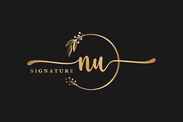 luxury signature initial nu logo design. Handwriting vector logo design illustration image