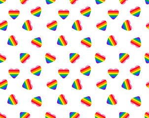 Seamless pattern hearts colorful rainbow background. Vector.