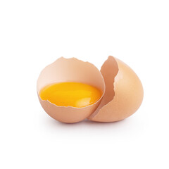 eggs with egg yolk in the shell on a white isolated background