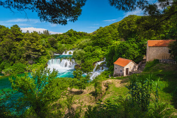 Fototapeta na wymiar Krka National Park with waterfalls in the forest, Dalmatia, Croatia