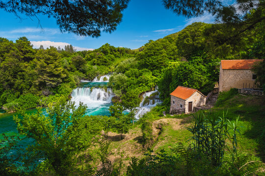 Krka National Park with waterfalls in the forest, Dalmatia, Croatia