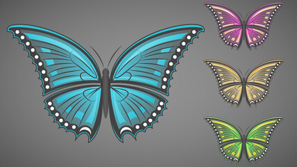 Plakat Set of exotic tropical butterflies on a dark background