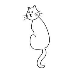 Vector illustration of doodle cat in cartoon style. Cute animal character for print, design, textile, coloring page