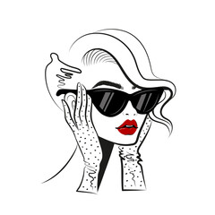 fashion woman in glasses and gloves logo
