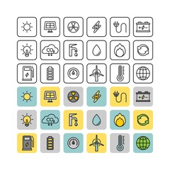Power and energy flat vector icons set
