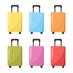 Set of suitcases different colors. Vector illustration