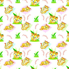 Pattern tiger cubs on pillows.