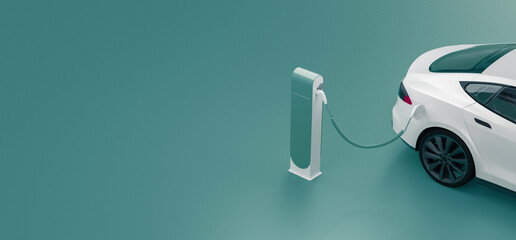 EV electronic vehicle, electric or hybrid car power charging station. Eco friendly environment. 3d rendering