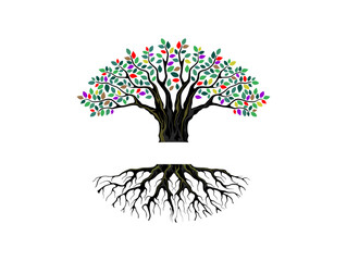 tree and roots logo with colorful leaves