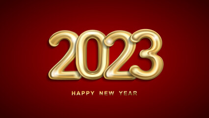 Festive greetings Happy New Year 2023 made in the form of golden numbers