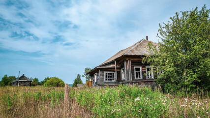 destroyed houses in an abandoned village