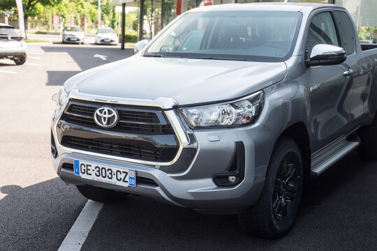 Mulhouse - France - 8 May 2022 - Front view of Toyota Hilux pickup parked in the street
