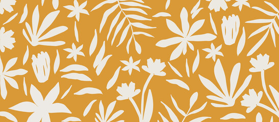 Fototapeta premium Monochromatic nature inspired shapes doodle collection. Cute botanical shapes, random childish doodle cutouts of tropical leaves, flowers, branches, ferns, decorative abstract art vector illustration 