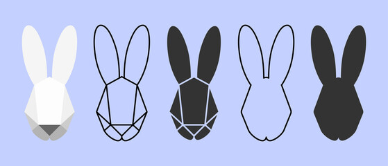 The head of a rabbit, a hare, a bunny icon in different styles, geometric logo design concept. Flat, outline, silhouette, polygon. Editable stroke.Vector illustration. - 503328146