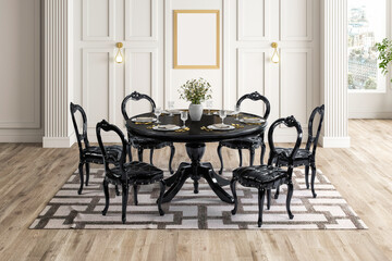 3D rendering . classic dining room .classic interior