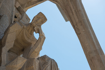 Statue on facade of Sagrada Familia in Barcelona, Spain