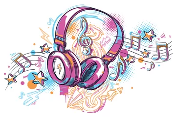 Poster Music design - graffiti drawn headphones and notes © alex_bond