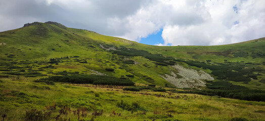 Mountain view. The road to the lake Nesamovyte.