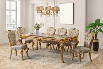 3D rendering . classic dining room .classic interior