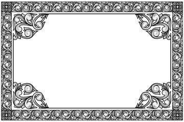 Decorative monochrome ornate retro floral blank frame