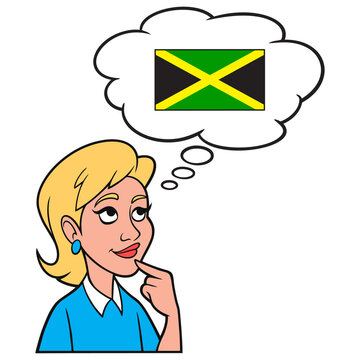 Girl thinking about Jamaica - A cartoon illustration of a Girl thinking about a vacation trip to Jamaica.
