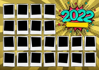 Comic Photo frame for class of 2022 in pop art style. A photo album for a graduating class or community. Vector Template for the design of frames for Kindergarten, photographs, posters, cards. © JuliPaper