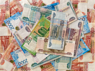 Russian banknotes of different denominations close-up.Finance concept.